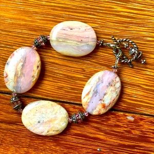 Rhodochrosite , silver and Swarovski crystal